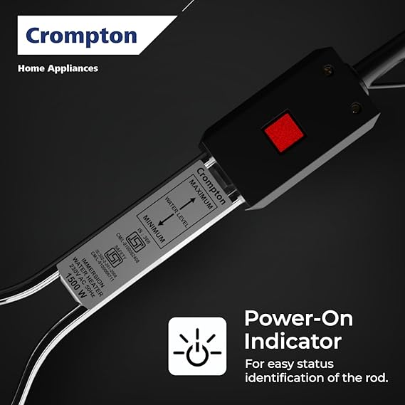 Crompton AIMR-B1A 1000W Superfast heating Immersion Rod| 100% Shock Proof| Anti-corrosive coating| Energy Saving| Powerful Heating Element| Bucket Hook & Light Indicator| 2 Years Warranty