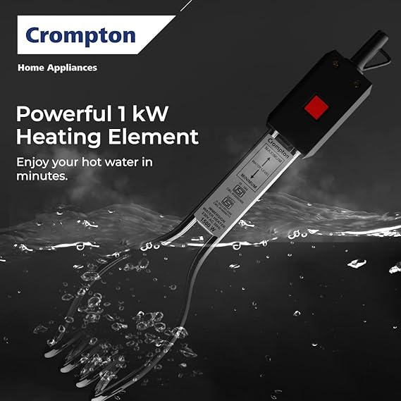 Crompton AIMR-B1A 1000W Superfast heating Immersion Rod| 100% Shock Proof| Anti-corrosive coating| Energy Saving| Powerful Heating Element| Bucket Hook & Light Indicator| 2 Years Warranty
