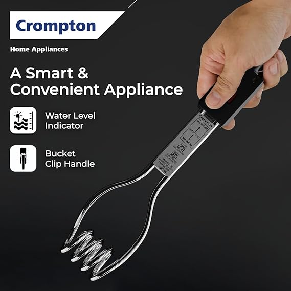 Crompton AIMR-B1A 1000W Superfast heating Immersion Rod| 100% Shock Proof| Anti-corrosive coating| Energy Saving| Powerful Heating Element| Bucket Hook & Light Indicator| 2 Years Warranty