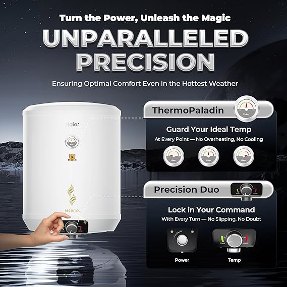 Haier Regenta Pro Water Geyser 15 ltr 5 Star 1-3 KW Convertible Electric Geyser Free Installation & Connection Pipe| Warranty 10 Yr on Tank| Advanced PP Body| Shock Proof| Enamel Tank| 11-Level Safety