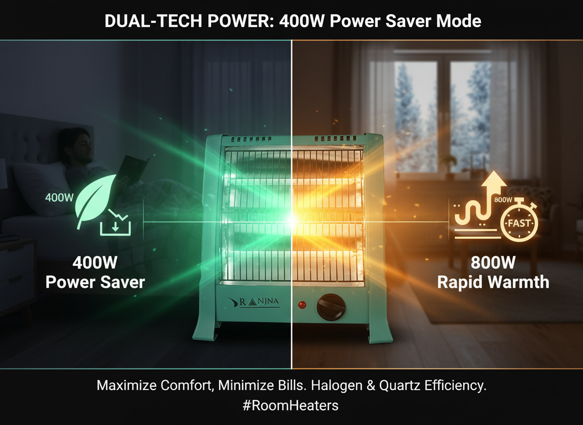 Ranjna Lava II 800 Watt Halogen Room Heater with 2 Heat Settings and 2 Year Warranty (Parrot Green)
