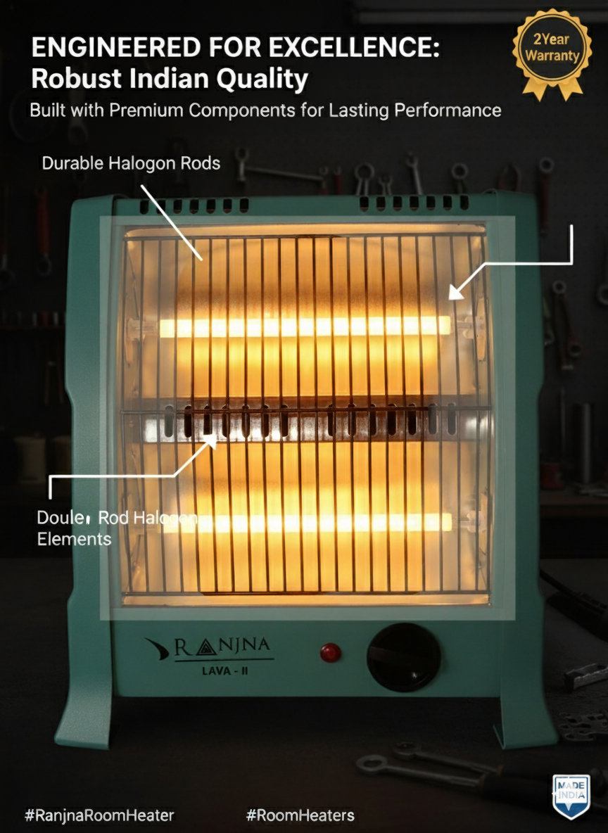 Ranjna Lava II 800 Watt Halogen Room Heater with 2 Heat Settings and 2 Year Warranty (Parrot Green)